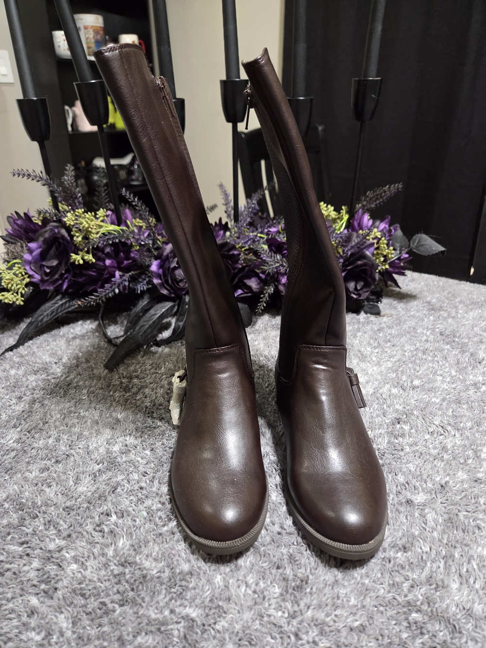 Kids Tall Brown Leather Zip-Up Boots